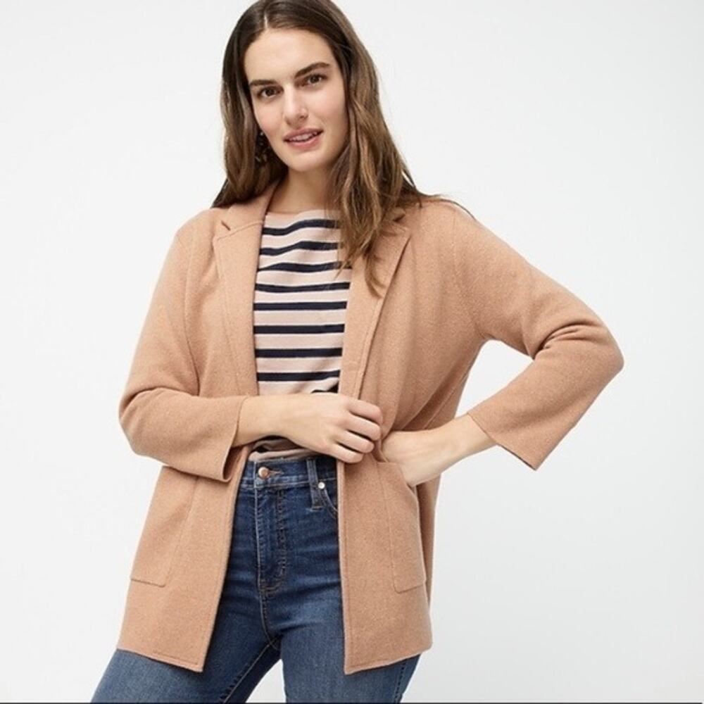 J.Crew 365 Sophie Open Sweater Blazer‎ Tan Camel Merino Wool Academia Womens XXS